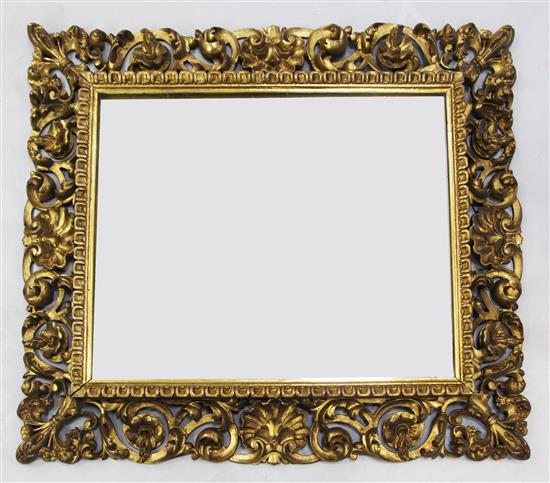 A 19th century rectangular Florentine giltwood wall mirror, W.3ft 6in.